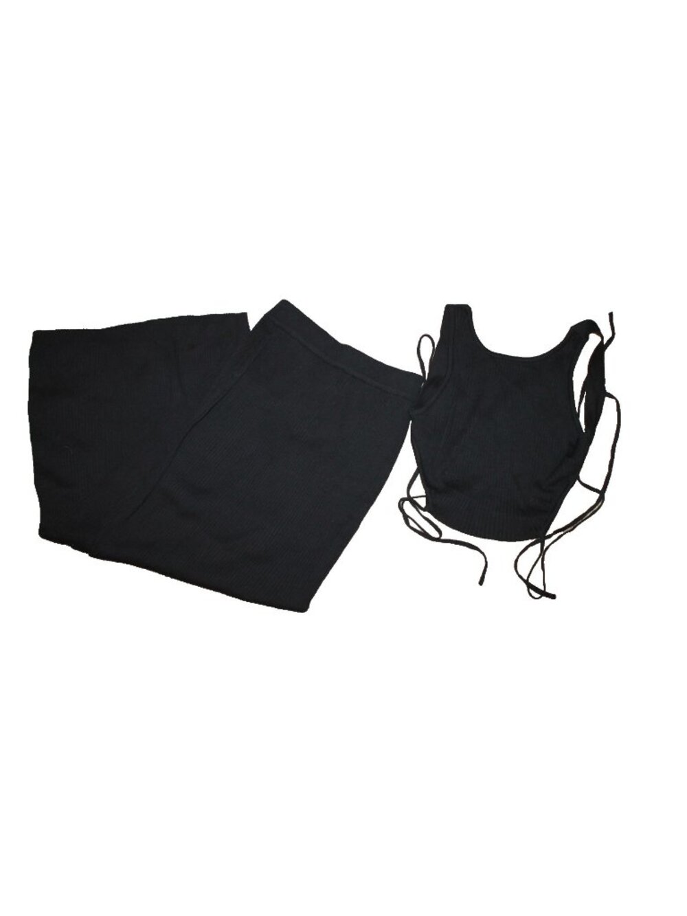 Sabo 2 Pc. Set Ribbed Tie-Back Crop Top & Pencil Midi Skirt Size S Black